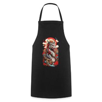 Ukiyo-E Drache Retro Japan Streetwear Design - Kochschürze - Schwarz - Vorne - AI Model Male 185 dark (185cm)