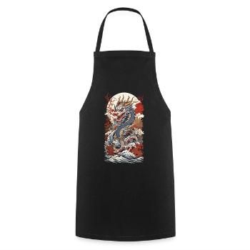 Japanischer Vintage Drachen Ukiyo-E Streetwear - Kochschürze - Schwarz - Vorne - AI Model Male 185 dark (185cm)