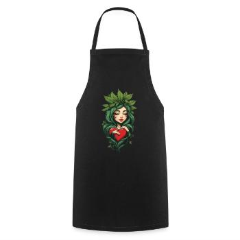 Pflanzenblätter Girl Herz Tattoo Streetwear - Kochschürze - Schwarz - Vorne - AI Model Male 185 dark (185cm)