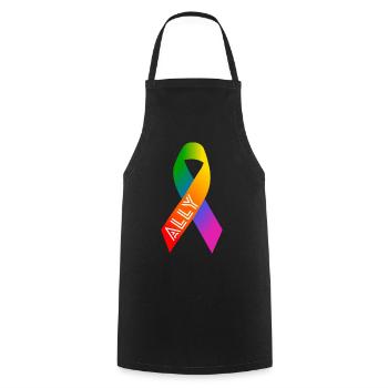 Queer Regenbogen Schleife Friedenszeichen - Kochschürze - Schwarz - Vorne - AI Model Male 185 dark (185cm)