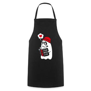 Cute Ghost Reading Romantic Book - Cooking Apron - black - Front - AI Model Male 185 dark (185cm)