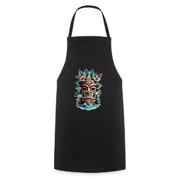 tiki beach - statue polynèsie - Tablier de cuisine - noir - Devant - AI Model Male 185 dark (185cm)