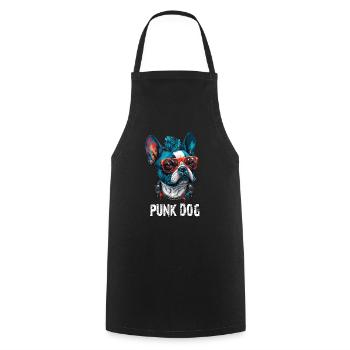 PUNK DOG -französischer Bulldoggenkopf mit Sonnenbrille - Kochschürze - Schwarz - Vorne - AI Model Male 185 dark (185cm)