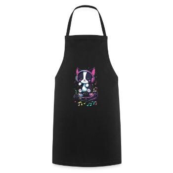 Chat mignon avec des écouteurs et un disque - Tablier de cuisine - noir - Devant - AI Model Male 185 dark (185cm)