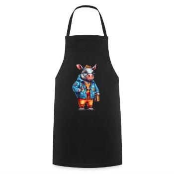 Dessin animé Mignon Rhinocéros - Tablier de cuisine - noir - Devant - AI Model Male 185 dark (185cm)