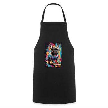 90er Jahre Boston Terrier auf Skateboard - Kochschürze - Schwarz - Vorne - AI Model Male 185 dark (185cm)