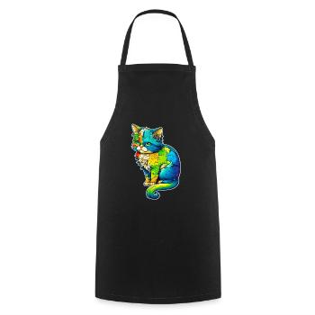Soutien sensibilisation à l'autisme chat coloré - Tablier de cuisine - noir - Devant - AI Model Male 185 dark (185cm)