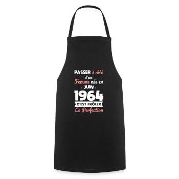 Anniversaire 60 ans - Née en Juin 1964 - Tablier de cuisine - noir - Devant - AI Model Male 185 dark (185cm)