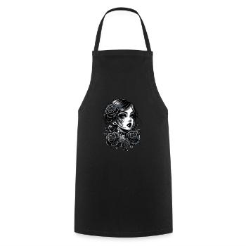Forbidden Romance: Beauty and Roses in the Dark - Cooking Apron - black - Front - AI Model Male 185 dark (185cm)