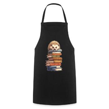 Hedgehog on stack of books - Cooking Apron - black - Front - AI Model Male 185 dark (185cm)