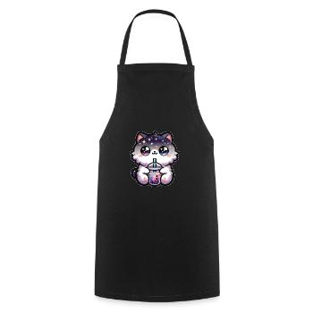 Chats buvant Bubble Tea Galaxy Boba Cat - Tablier de cuisine - noir - Devant - AI Model Male 185 dark (185cm)