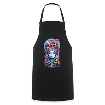Psychédélique Goa champignon fille Trance Festival Design - Tablier de cuisine - noir - Devant - AI Model Male 185 dark (185cm)