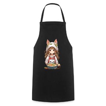 Anime Girl Ramen Kawaii Otaku Cat Love - Cooking Apron - black - Front - AI Model Male 185 dark (185cm)