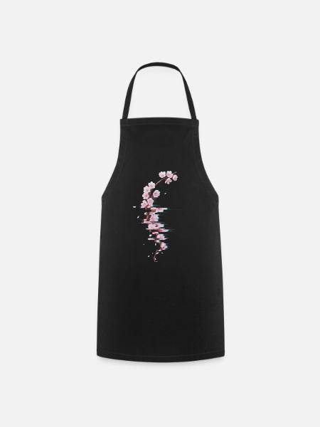 Glitch Cherry Blossom Modern Blossom Branch - Cooking Apron - black