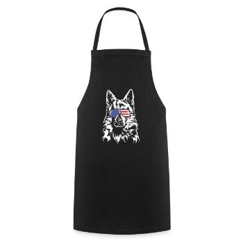 WEISSER SCHWEIZER SCHAEFERHUND Amerika Fahne Hunde - Kochschürze - Schwarz - Vorne - AI Model Male 185 dark (185cm)