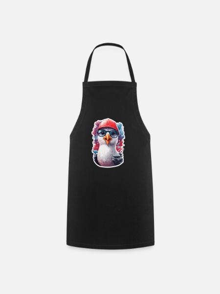 Seagull Cool with Baseball Cap and Sunglasses - Cooking Apron - black