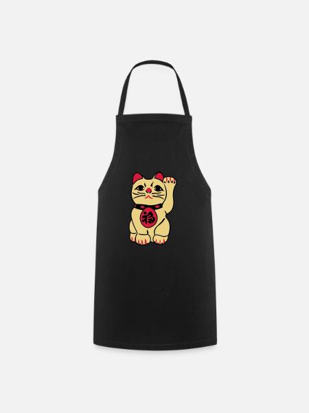 maneki neko - Winkende Glückskatze - Kochschürze - Schwarz