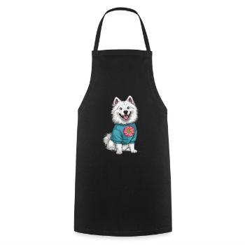 Samojede Spitz im Cartoonstil mit schönen Blumen - Kochschürze - Schwarz - Vorne - AI Model Male 185 dark (185cm)