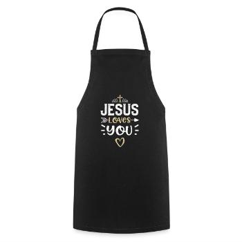 Jésus t’aime - Jésus - Tablier de cuisine - noir - Devant - AI Model Male 185 dark (185cm)