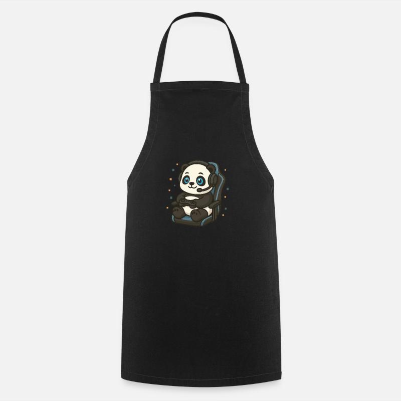 Gaming design – Panda with controller - Cooking Apron - black