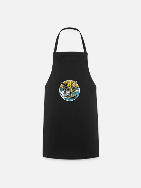 Un chat et des chiens surfant ensemble : meilleurs amis - Tablier de cuisine - noir