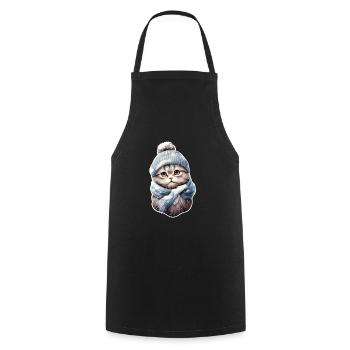 Chat en hiver avec bonnet et écharpe 2 - Tablier de cuisine - noir - Devant - AI Model Male 185 dark (185cm)