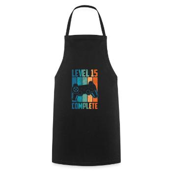 15e anniversaire niveau de jeu de joueur disant cadeau - Tablier de cuisine - noir - Devant - AI Model Male 185 dark (185cm)