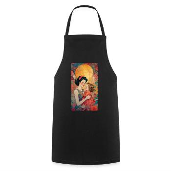 Mother with Child in Front of Moon - Retro 50s - Cooking Apron - black - Front - AI Model Male 185 dark (185cm)