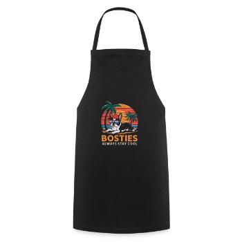 Cool Bostie Boston Terrier Under Palm Trees At The St - Cooking Apron - black - Front - AI Model Male 185 dark (185cm)