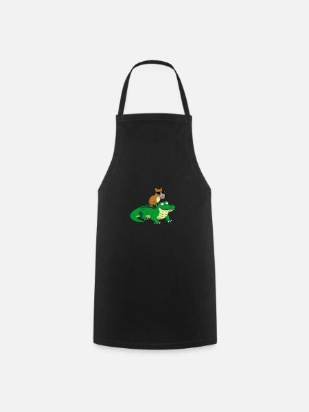 Capybara Sunglasses Riding Alligator Crocodile - Cooking Apron - black