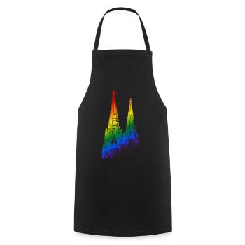 Kölner Dom LGBTQ Pride Regenbogen Silhouette Köln - Kochschürze - Schwarz - Vorne - AI Model Male 185 dark (185cm)