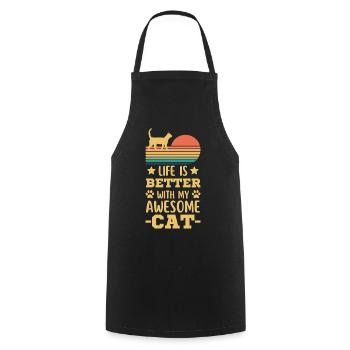 Chat Rétro Vintage - Tablier de cuisine - noir - Devant - AI Model Male 185 dark (185cm)