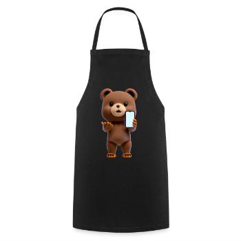 Bär mit Smartphone - Kochschürze - Schwarz - Vorne - AI Model Male 185 dark (185cm)