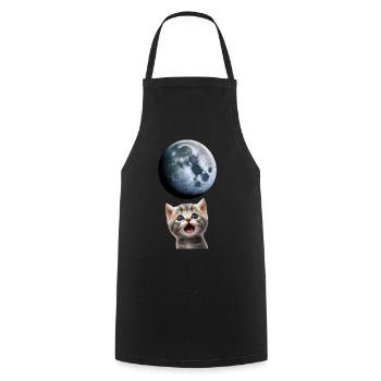 Chat miaulant vers la lune - Tablier de cuisine - noir - Devant - AI Model Male 185 dark (185cm)