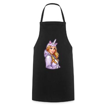 Jolie fille d’anime en sweat à capuche licorne - Tablier de cuisine - noir - Devant - AI Model Male 185 dark (185cm)