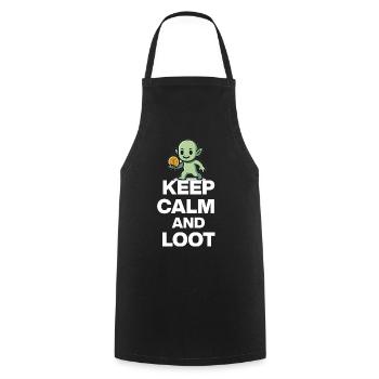 KEEP CALM AND LOOT, GOBLIN GOLD! GAMER NERD PARTY - Cooking Apron - black - Front - AI Model Male 185 dark (185cm)