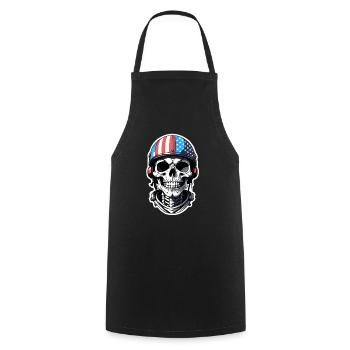 Motorrad im Retro-Stil - Totenkopf und Skelett - Kochschürze - Schwarz - Vorne - AI Model Male 185 dark (185cm)