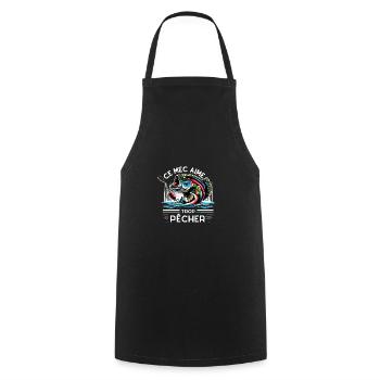 ce mec aime trop pêcher - Tablier de cuisine - noir - Devant - AI Model Male 185 dark (185cm)