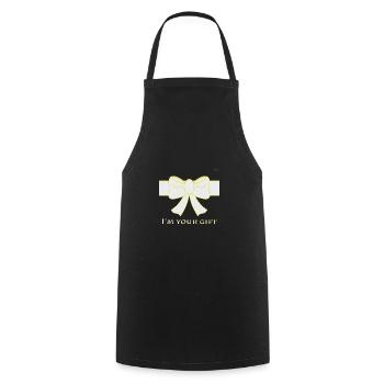 White bow - Cooking Apron - black - Front - AI Model Male 185 dark (185cm)