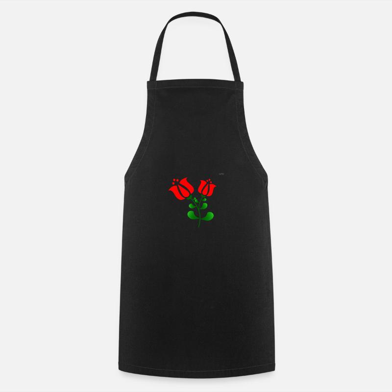 Red folk art tulips - Cooking Apron - black