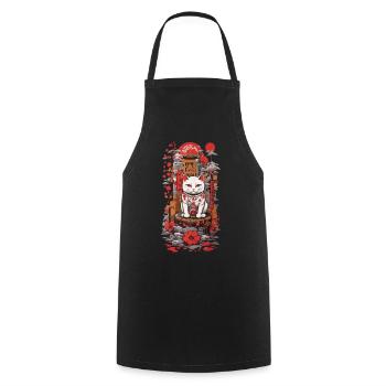 Japanese Lucky Cat in Ukiyo-E Style Cats - Cooking Apron - black - Front - AI Model Male 185 dark (185cm)