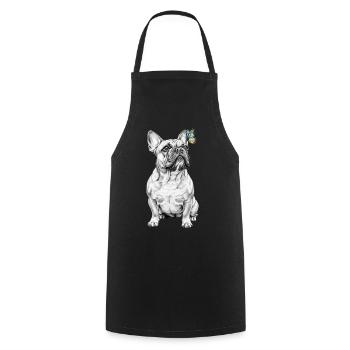 Croquis du bouledogue français et du papillon - Tablier de cuisine - noir - Devant - AI Model Male 185 dark (185cm)