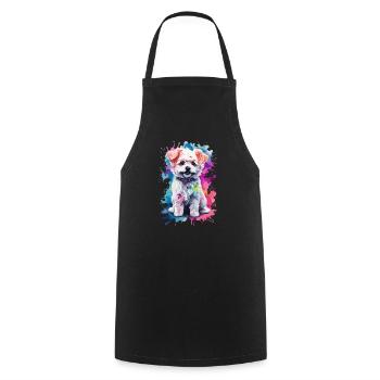 Bichon Frisé Chien à l’aquarelle. Illustration - Tablier de cuisine - noir - Devant - AI Model Male 185 dark (185cm)