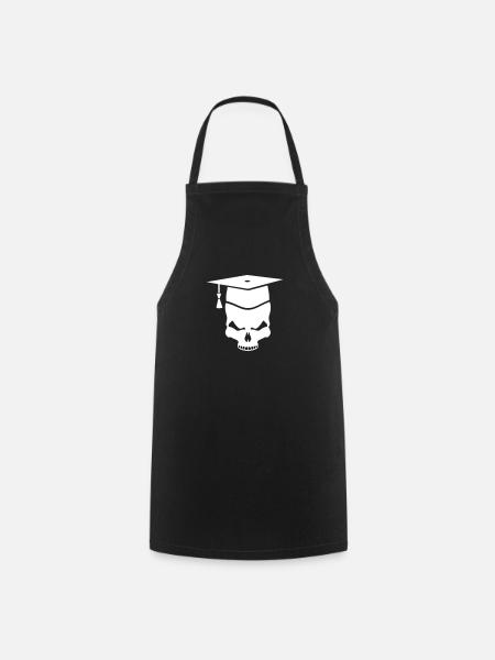 Skull graduate student graduation exam medicine doctor - Cooking Apron - black