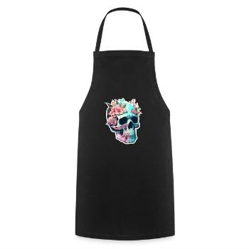 Human Skull & Flowers 33 - Cooking Apron - black - Front - AI Model Male 185 dark (185cm)