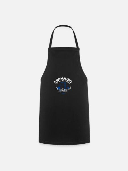 Swimming Saying Funny Swimming Is My Therapy - Cooking Apron - black