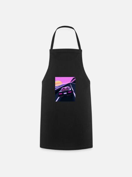 Vaporwave Aesthetic Sportwagen Sonnenuntergang - Kochschürze - Schwarz
