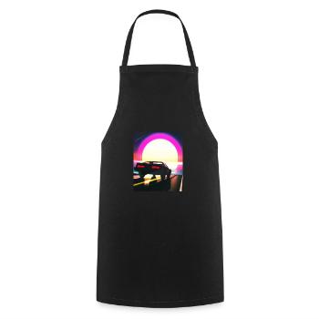 Synthwave Outrun Sports Car Beach Coucher de soleil - Tablier de cuisine - noir - Devant - AI Model Male 185 dark (185cm)