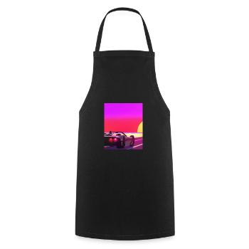 Synthwave Outrun Sports Car Coucher de soleil - Tablier de cuisine - noir - Devant - AI Model Male 185 dark (185cm)