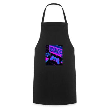 Vaporwave Aesthetic Gaming Konsole Controller - Kochschürze - Schwarz - Vorne - AI Model Male 185 dark (185cm)